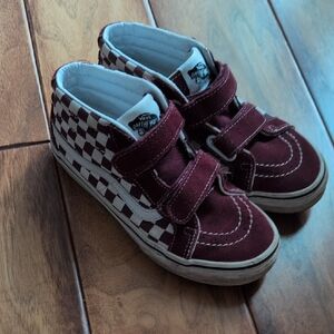 Vans Kids Burgundy and White Checkerboard Sneakers